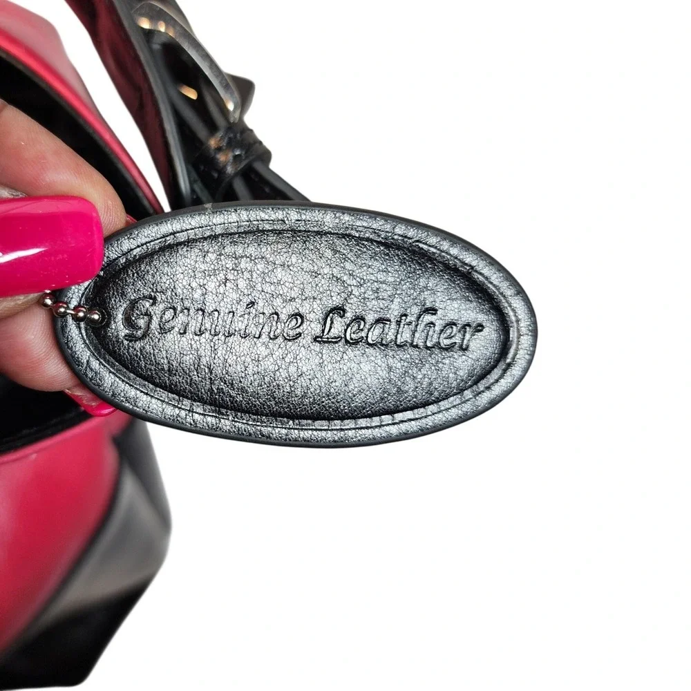 Two Tone Pink and‎ Black Leather Hobo Shoulder Bag with Adjustable Strap
